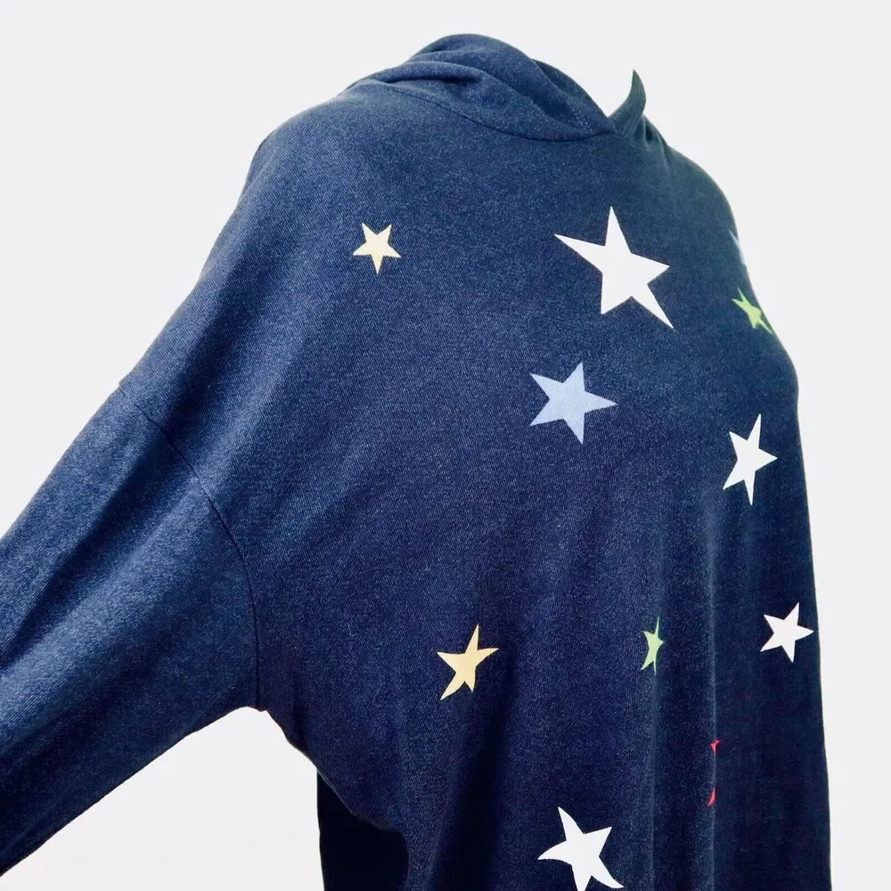Sundry Size 4 / XL Star Print Graphic Hoodie French Terry Navy Blue - Picture 7 of 11